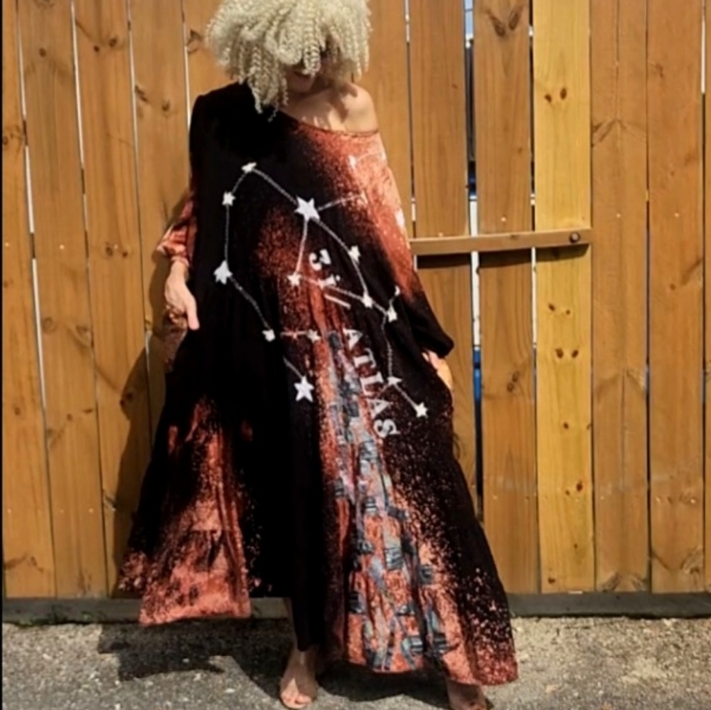 Boho Designer Maxi Dress 3i ATLAS Planet Cosmos Stars European Fabric Cotton